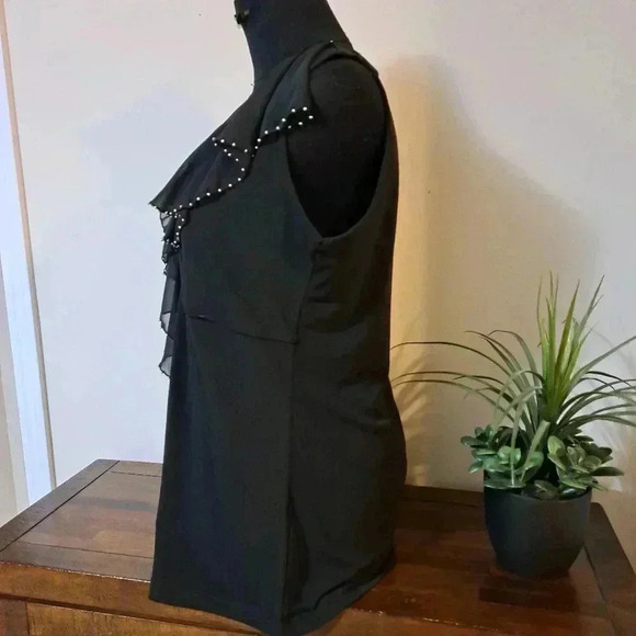 Travel by  Tribal Black Beaded Top Sleeveless Ruffle Women's Medium Embellished - Picture 4 of 12